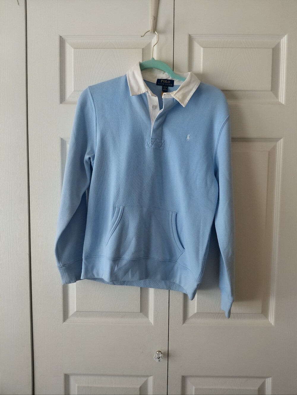 Polo by Ralph Lauren Sky Blue Rugby Pullover with White Collar